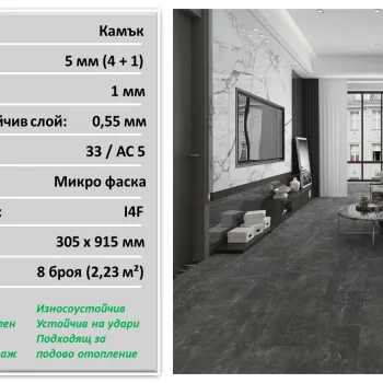 Винилова настилка Мрамор антрацит 23033-2