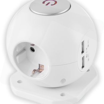 Разклонител топка с три гнезда, 2 USB+ключ 1.5м ESC1.5G3-1.5-USB