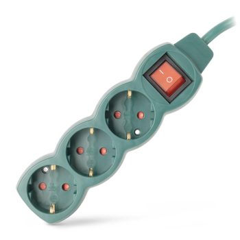 Разклонител три гнезда 1.5м т.зелен с ключ ESE1.5G3-1.5-SW-G