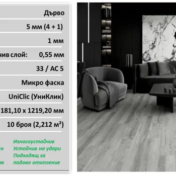 Винилова настилка Сив дъб 2639-5